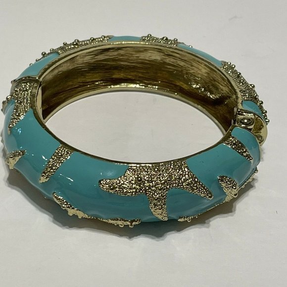 Amrita Singh Teal and Gold Tone Cuff Clamper  Bracelet Starfish Ocean Beach - Picture 2 of 10